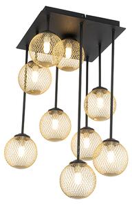 Art Deco stropna svjetiljka crna sa zlatnim 9 svjetala - atenska žica