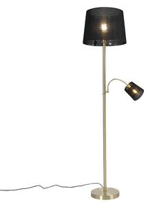 Klasična podna svjetiljka zlatna tkanina s lampom za čitanje - Retro