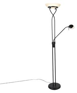Podna svjetiljka crna uklj. LED i prigušivač s svjetiljkom za čitanje prigušena za grijanje - Empoli