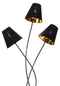 Dizajn podna svjetiljka crna sa zlatnom 3 svjetla - Melis