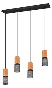 Industrijska viseća svjetiljka crna s drvetom 4-svjetla - Manon