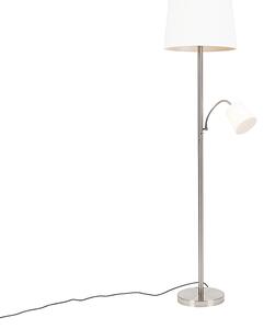 Klasična podna svjetiljka čelik s bijelom hladom i svjetlom za čitanje - Retro