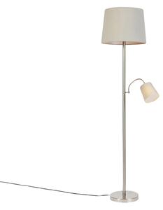Klasična podna svjetiljka od čelika sive sjene i svjetla za čitanje - Retro