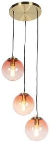 Art deco viseća svjetiljka mesing 45 cm 3 svijetlo ružičasta - Pallon