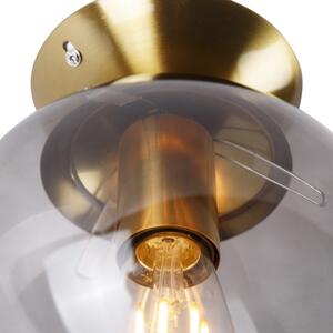 Art deco stropna svjetiljka od mesinga s dimnim staklom - Pallon