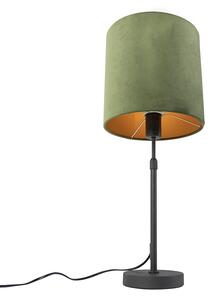 Stolna svjetiljka crna s velur hladom zelena sa zlatom 25 cm - Parte