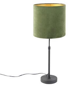 Stolna svjetiljka crna s velur hladom zelena sa zlatom 25 cm - Parte