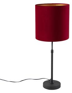 Stolna svjetiljka crna s velur hladom crvena sa zlatom 25 cm - Parte