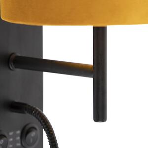 Zidna svjetiljka crna s baršunasto žutom sjenom - Stacca