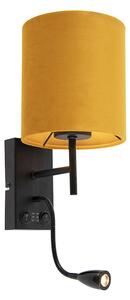 Zidna svjetiljka crna s baršunasto žutom sjenom - Stacca