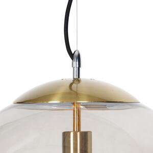 Moderna viseća svjetiljka od mesinga sa dimnim staklom 40 cm - Kugla
