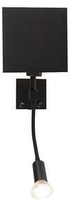 Moderna zidna svjetiljka crna s USB-om i četvrtastom crnom hladom - Zeno