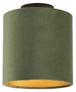 Stropna svjetiljka s velur hladom zelena sa zlatom 20 cm - kombinirana crna