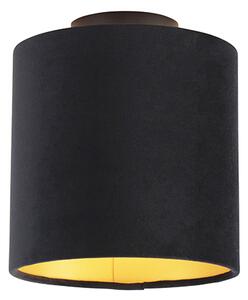 Stropna svjetiljka s velur hladom crna sa zlatom 20 cm - kombinirana crna