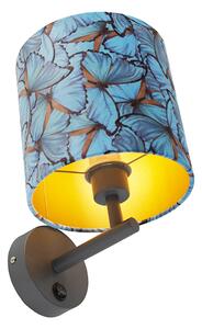 Vintage zidna svjetiljka tamno siva s baršunastom leptirastom sjenom - Combi