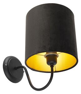 Klasična zidna svjetiljka crna s crnom velur hladom - Matt