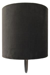 Klasična zidna svjetiljka crna s crnom velur hladom - Matt
