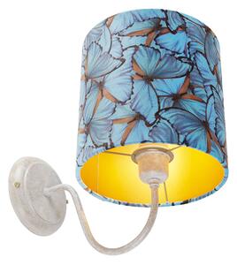 Klasična zidna svjetiljka bijela s leptirastom baršunastom sjenom - Matt