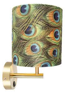 Vintage zidna svjetiljka zlatna s hladom 20/20/20 baršunasti paun - Combi