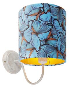 Klasična zidna svjetiljka bijela s leptirastom baršunastom sjenom - Matt