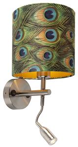 Moderna zidna svjetiljka čelik sa svjetiljkom za čitanje i sjenkom baršun 20/20/20 paun - zlato