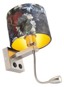 Zidna svjetiljka čelik s baršunastim hladom u cvijeću sa zlatom - Brescia