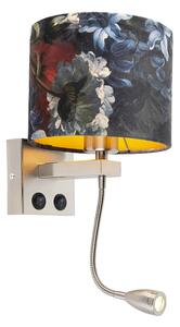 Zidna svjetiljka čelik s baršunastim hladom u cvijeću sa zlatom - Brescia