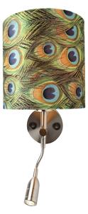 Moderna zidna svjetiljka čelik sa svjetiljkom za čitanje i sjenkom baršun 20/20/20 paun - zlato