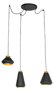 Moderna viseća svjetiljka 3-svijetla crna sa zlatom - Mia