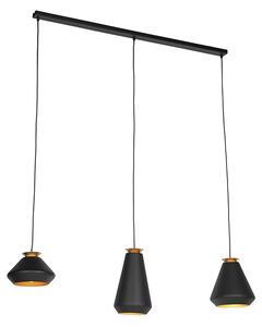 Moderna viseća svjetiljka 3-svijetla crna sa zlatnom polugom - Mia