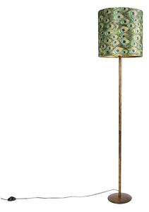 Vintage podna svjetiljka zlatna s paun hladom 40 cm - Simplo