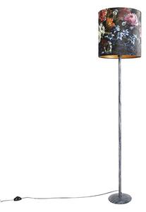 Vintage podna svjetiljka starinska siva sjena cvjetni dizajn 40 cm - Simplo