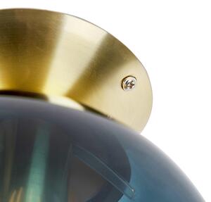 Art deco stropna svjetiljka mesing s oceanoplavim staklom - Pallon