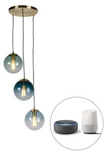 Pametna viseća svjetiljka od mesinga uključujući 3 WiFi ST64 s plavim staklom - Pallon