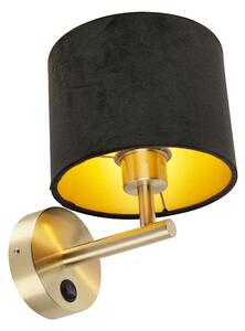 Klasična zidna svjetiljka zlatna s crnom velur hladom - Combi
