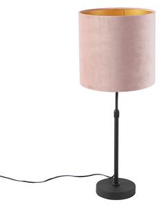 Stolna svjetiljka crna s velur nijansom ružičasta sa zlatom 25 cm - Parte