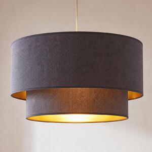Duolla Boho viseća lampa, siva/zlatna, Ø 45 cm, tkanina, E27, Sivo, spavaća soba, Tkanina / tekstil