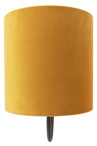 Klasična zidna svjetiljka crna sa žutom velur hladom - Matt