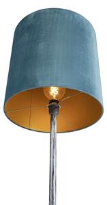 Podna svjetiljka starinski siva baršunasta sjena plava 40 cm - Simplo