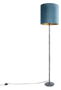 Podna svjetiljka starinski siva baršunasta sjena plava 40 cm - Simplo