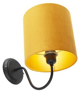 Klasična zidna svjetiljka crna sa žutom velur hladom - Matt