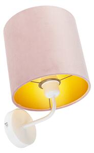 Vintage zidna svjetiljka bijela s ružičastim baršunastim hladom - Matt