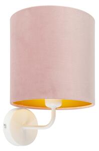 Vintage zidna svjetiljka bijela s ružičastim baršunastim hladom - Matt