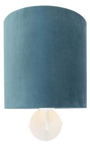 Vintage zidna svjetiljka bijela s plavim baršunastim hladom - Matt