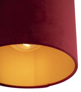 Stropna svjetiljka s velur hladom crvena sa zlatnom 20 cm - kombinirana crna