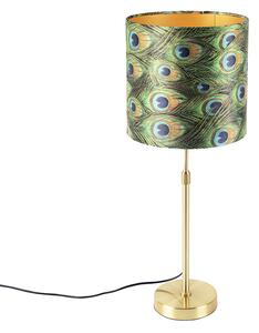 Stolna svjetiljka zlatna / mesing s paunom u boji velura 25 cm - Parte