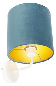 Vintage zidna svjetiljka bijela s plavim baršunastim hladom - Matt