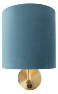 Elegantna zidna svjetiljka zlatna s plavim baršunastim hladom - Matt