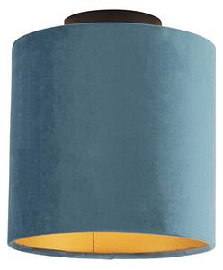 Stropna svjetiljka s velurastom nijansom plava sa zlatnom 20 cm - kombinirana crna
