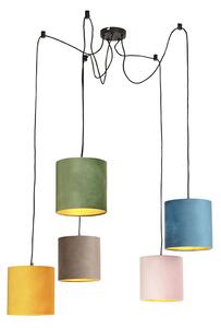Viseća svjetiljka s 5 baršunastih sjenila u boji 20 cm - Cava